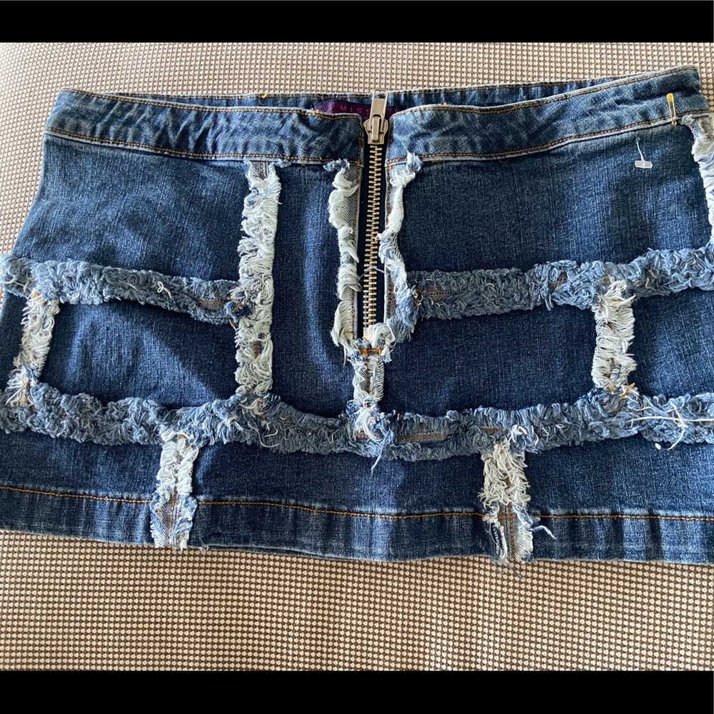Denim patchwork mini skirt